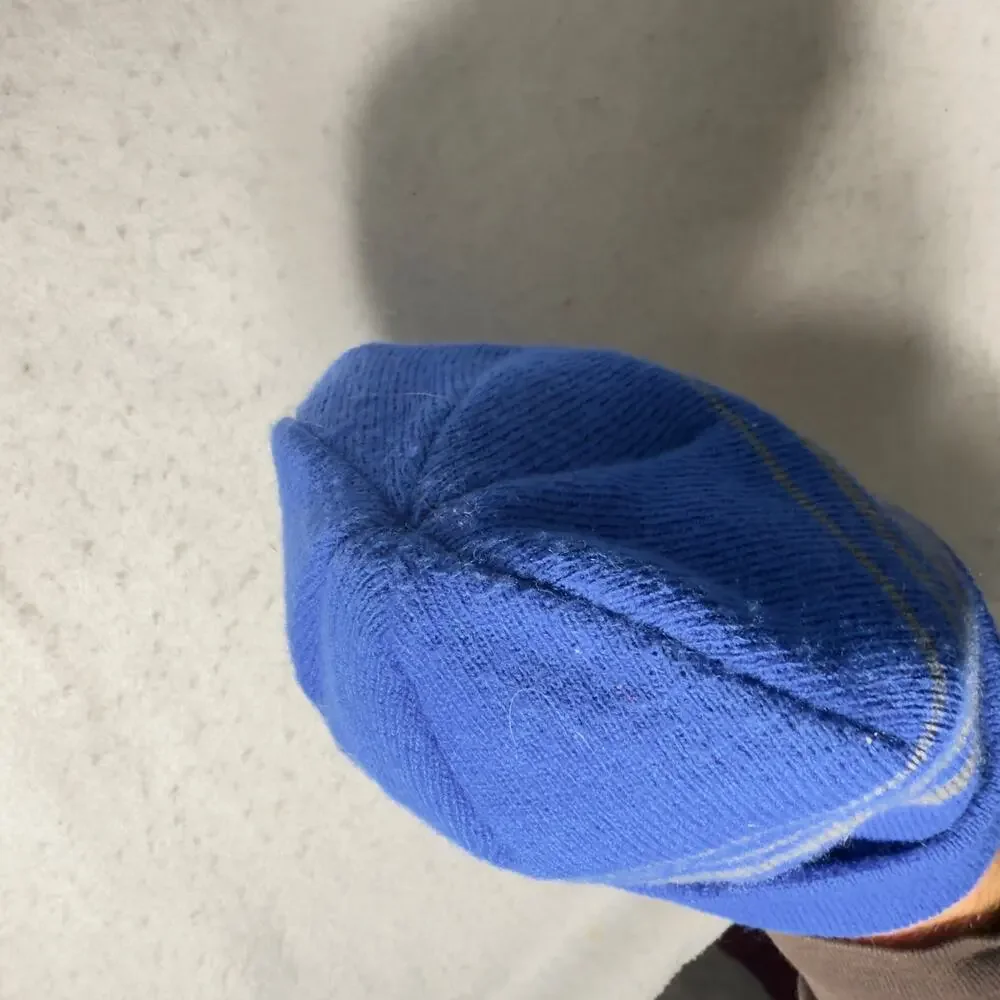 Nike Beanie Ski Hat Youth Blue Grey Stripe w/ Swoosh Logo Knit Cap Winter Cold